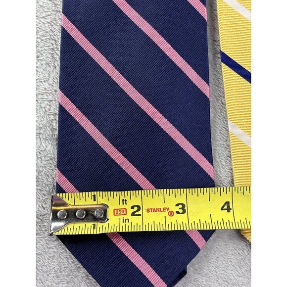 2 Brooks Brother Makers Men’s Silk Ties Stripe Yellow Navy Pink USA Made - Picture 6 of 6